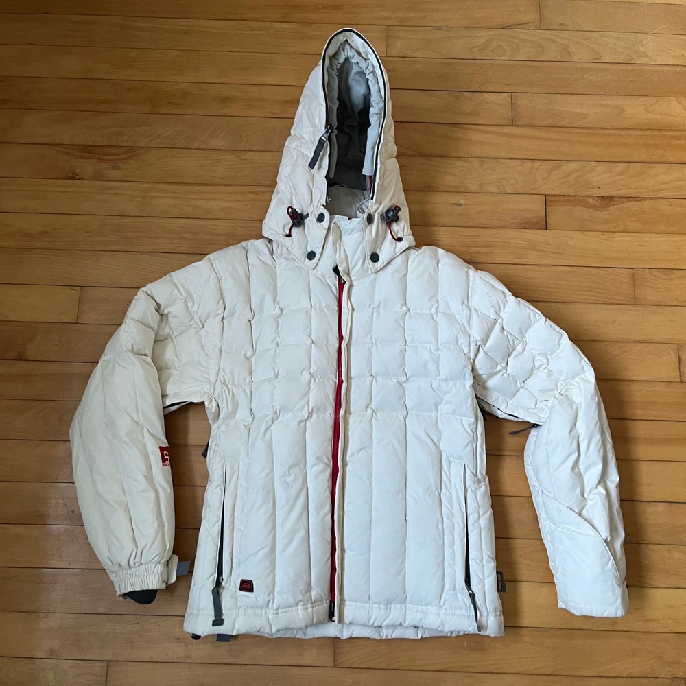 686 Womens White Quilted Hooded Ski Snowboard Jacket Size M Full Zip Puffer